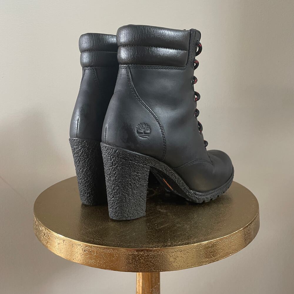 Rare Timberland Glancy Boots 7 Black Leather | Heel Lace Up Combat, Discontinued - Picture 4 of 15